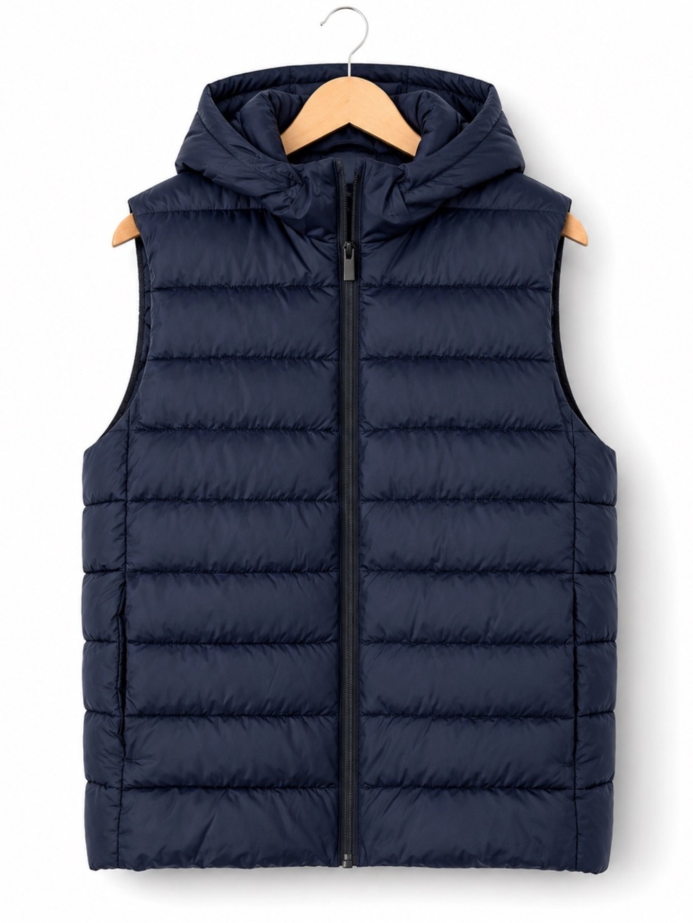 H&M Navy Quilted Puffer Vest Hooded 18” Pit To Pit Layering